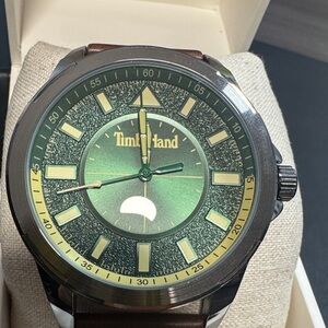Timberland Men's Watch with Green Dial and Brown Strap Classic Quartz 45.5 mm
